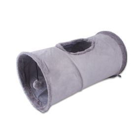Packable Folding Suede Cat Channel Toy Drill Bucket (Color: Grey)