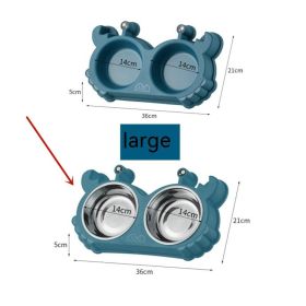 Pet Double Bowl Cat Bowl Removable Stainless Steel (Option: Stainless Steel Double Bowl-Large Blue)