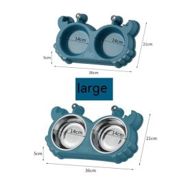 Pet Double Bowl Cat Bowl Removable Stainless Steel (Option: No Liner Double Bowl-Large Blue)