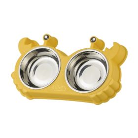 Pet Double Bowl Cat Bowl Removable Stainless Steel (Option: Stainless Steel Double Bowl-Large Yellow)
