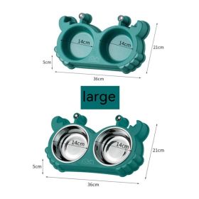 Pet Double Bowl Cat Bowl Removable Stainless Steel (Option: No Liner Double Bowl-Large Green)