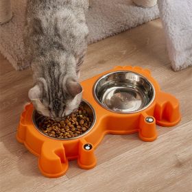 Pet Double Bowl Cat Bowl Removable Stainless Steel (Option: Stainless Steel Double Bowl-Large Orange)