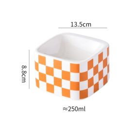 Black And White Lattice Ceramic High Foot Neck Protecting Pet Bowl (Color: Orange)