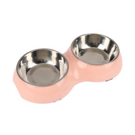 Round Two-in-one Pet Double Bowl Dual-use Cat Bowl (Option: pink stainless steel)