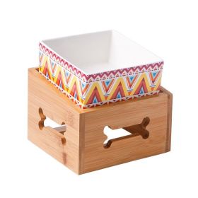 Large Capacity High Stand Ceramic Pet Bowl (Option: Bohemian Pink Square Bowl)
