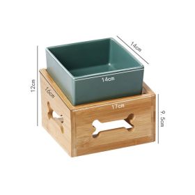 Large Capacity High Stand Ceramic Pet Bowl (Option: Matte Green Square Bowl)