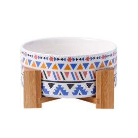 Large Capacity High Stand Ceramic Pet Bowl (Option: Bohemian Blue Round Bowl)