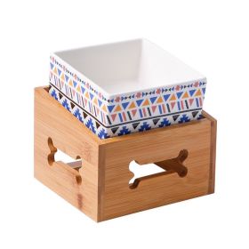 Large Capacity High Stand Ceramic Pet Bowl (Option: Bohemian Blue Square Bowl)