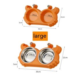 Pet Double Bowl Cat Bowl Removable Stainless Steel (Option: No Liner Double Bowl-Large Orange)