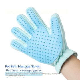 Suede Pet Five Finger Gloves Bath Massage Float Hair Cleaning Comb Hair Cat Petting (Option: Blue Left Hand-1pc)