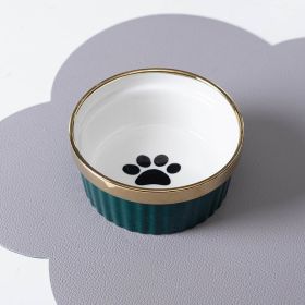 Cat Bowl Cervical Spine Protection Anti-tumble Double Bowl (Option: Single Green Paw Print Bowl)