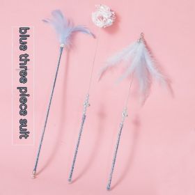 Toy Cat Wand Set Feather Bell (Color: Blue)