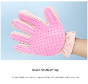 Suede Pet Five Finger Gloves Bath Massage Float Hair Cleaning Comb Hair Cat Petting (Option: Pink Left Hand-1pc)