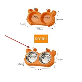 Pet Double Bowl Cat Bowl Removable Stainless Steel (Option: Stainless Steel Double Bowl-Small Orange)