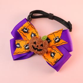 Pet Cat Small Dog Pumpkin Bow Tie Big Bell Decorations (Option: Purple-M28to43cm)