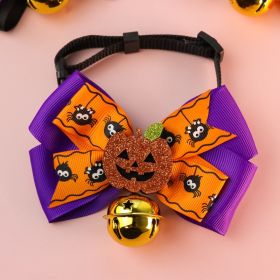 Pet Cat Small Dog Pumpkin Bow Tie Big Bell Decorations (Option: Purple Bell-L34to56cm)